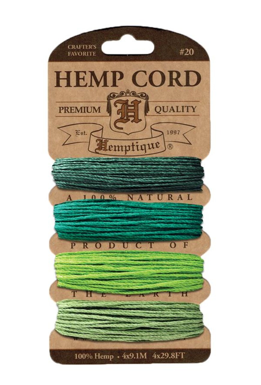 Hemptique 1mm #20 Hemp Cord Card Set Eco Friendly Sustainable Naturally Grown Jewelry Bracelet Making Paper Crafting Scrapbooking Bookbinding Mixed Media Crocheting Macrame Seasonal Holiday Gift Wrapping Outdoor Gardening